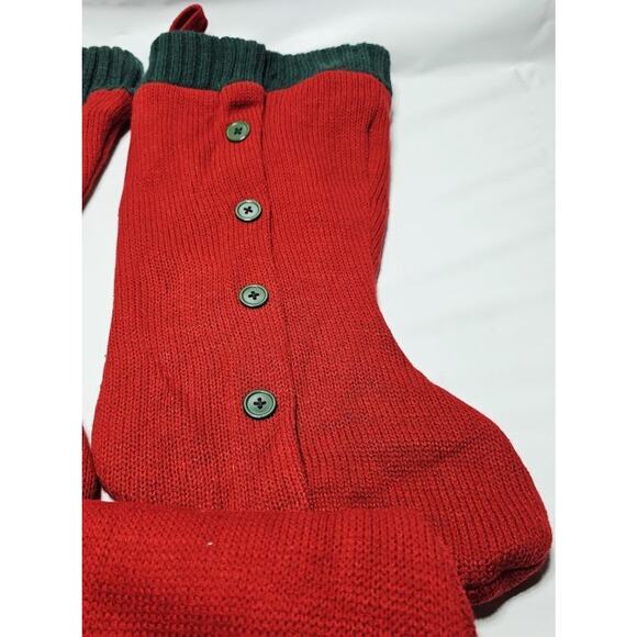4 Vintage Knit Faux Button Up Christmas Stockings Red With Green Trim 18"L - Picture 5 of 8